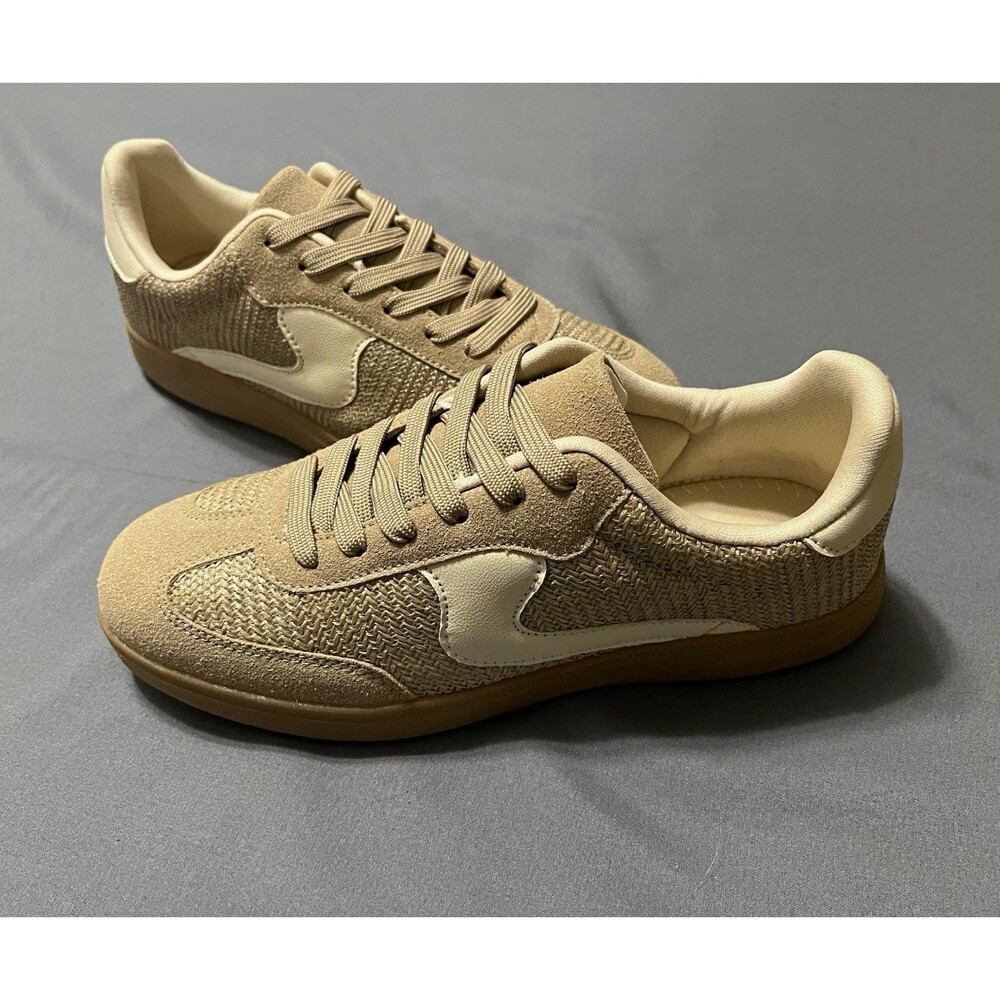 TOP MODA REMUS-1 Taupe/Raffia Lace Up Low Top Women's Sneakers